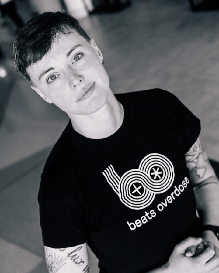 Morgan Godvin wearing a Beats Overdose T-shirt